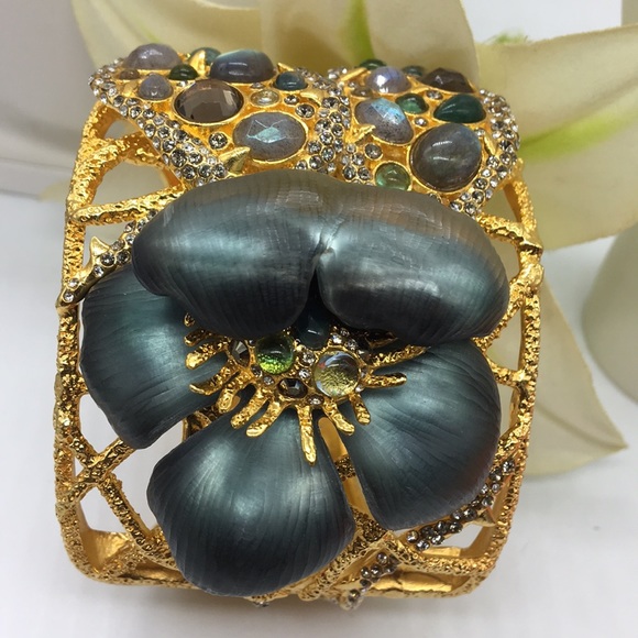Alexis Bittar Jewelry - Large Vintage Jeweled Flower Crystal Bracelet